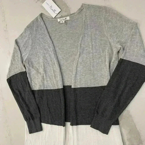 Simply Noelle NWT Colorblock Gray/White Open Front Cardigan Sweater Women’s S/M - Picture 3 of 6